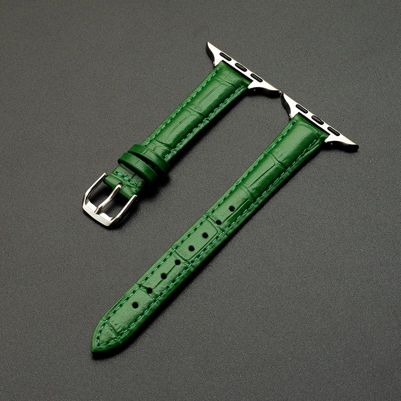 Genuine Leather Bamboo Grain Slim Apple Watch Band for Men & Women - iWatch Ultra Style