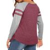 Women's Casual Fashion Striped Long-sleeved T-shirt V-neck Color-blocked Top