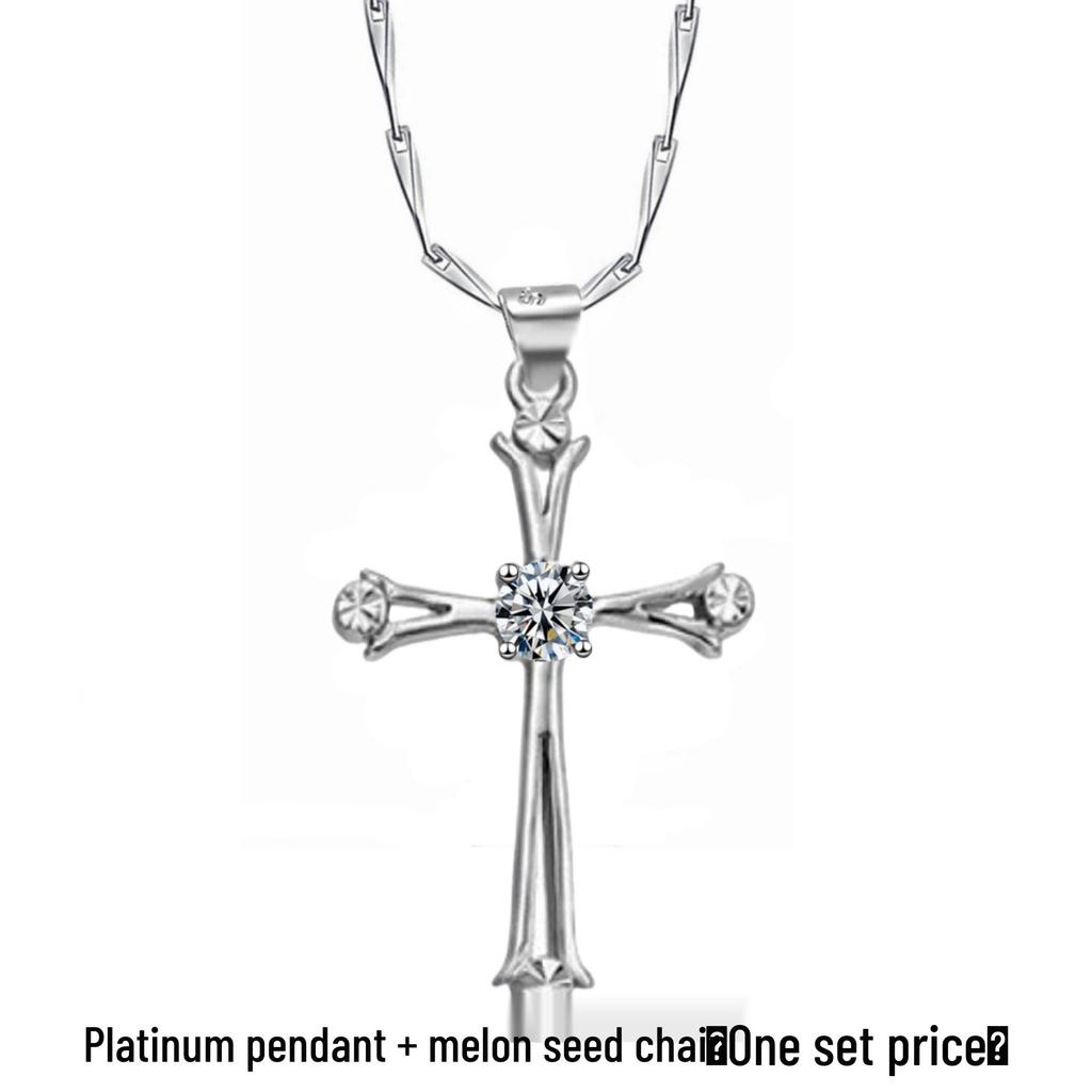 Yihua White Gold Plated Geometric Cross Pendant Necklace for Women