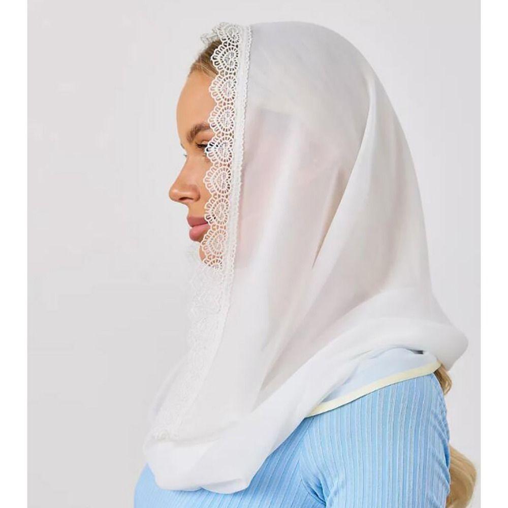 Black White Lace Veils Solid Color Head Scarves Classic Head Covering Scarf Wedding Bride