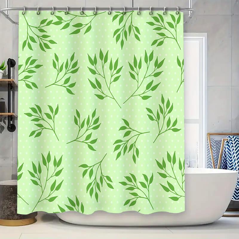 

Green Leaf Print Shower Curtain Home Bathroom Decor With White Polka Dots Pattern Wall Hanging Water Splash Protection Waterproo W60H190(CM)-1 Pcs