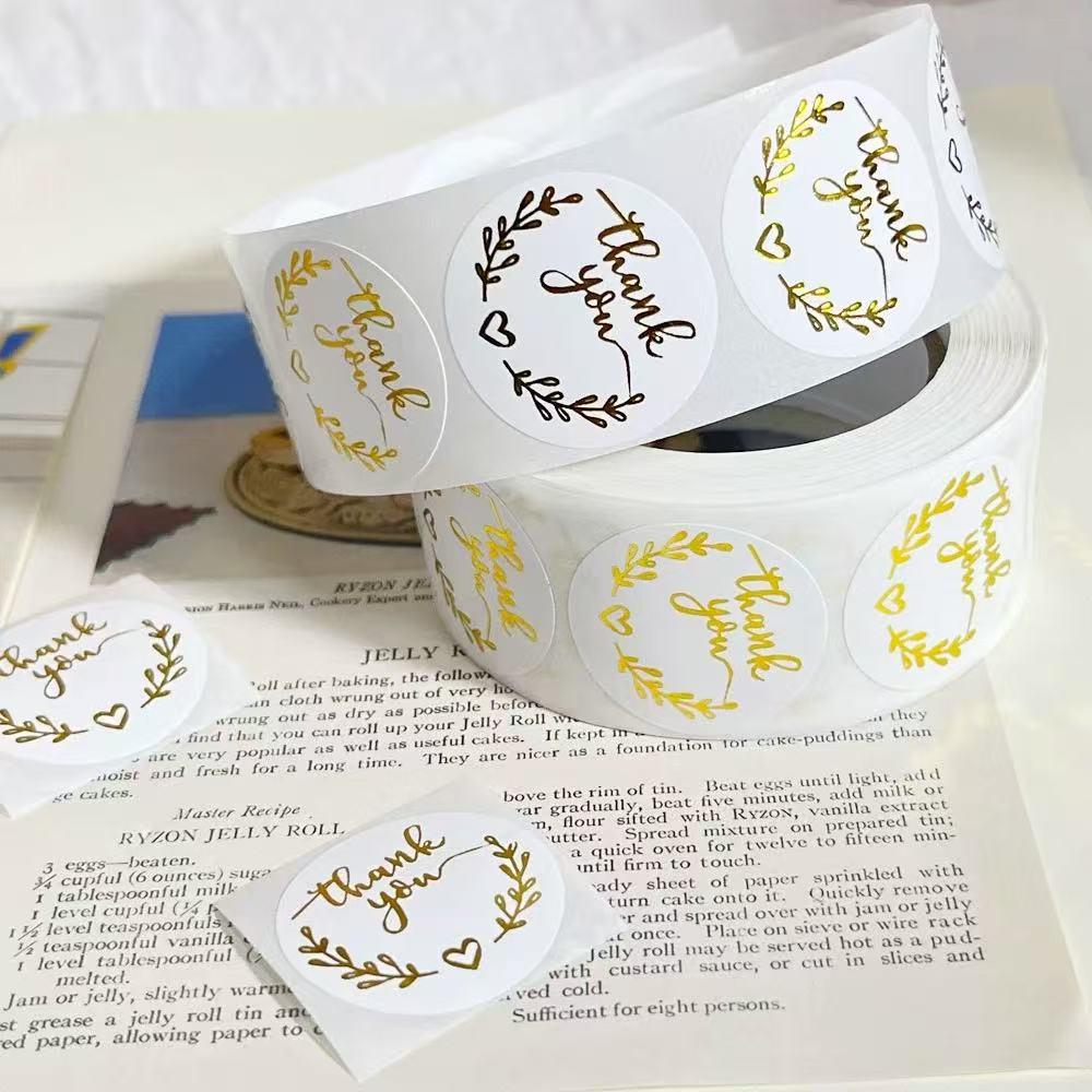 500 Gold Foil Thank You Stickers, Gift Packaging Seals, Handmade Baking Labels, Envelope Decorations (Roll of 500 Sheets).
