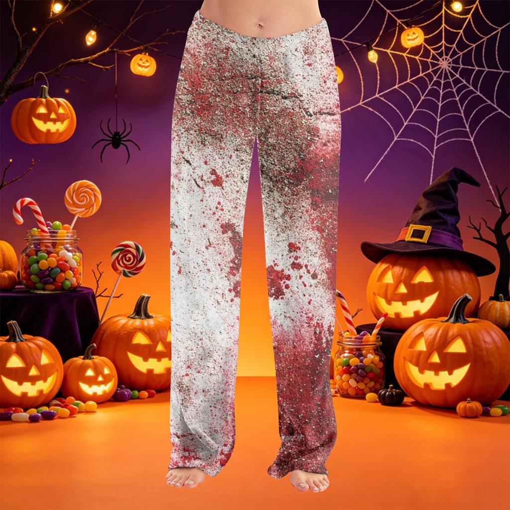 Women's Halloween Print Plush Lounge Pants Soft Elastic Waistband Casual Pajama Bottoms Comfortable Fit Relaxed Style