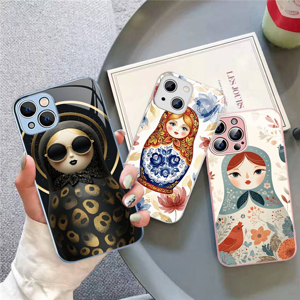 Classic Matryoshka Doll For IPhone 14 13 12 Mini 11 Pro XS Max X XR 14 Plus Tempered Glass Cover