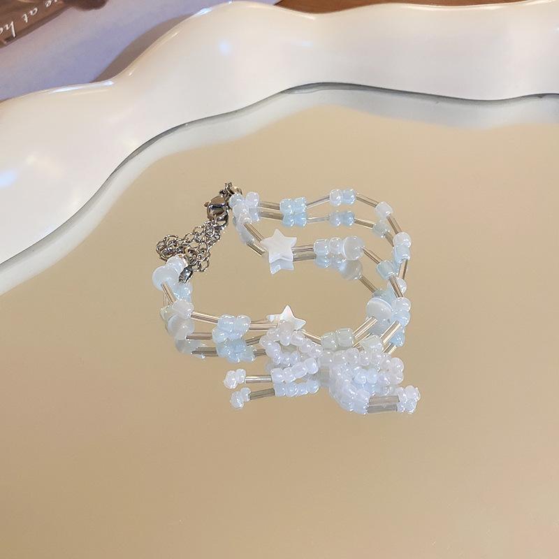 Bow Zircon Crystal Beaded Glass Bracelet New Chinese Retro Bracelet Fashion Versatile High Sense Jewelry Women