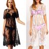 High Quality Women Sexy Perspective Lace Swimsuit Blouse Lace Dress SL