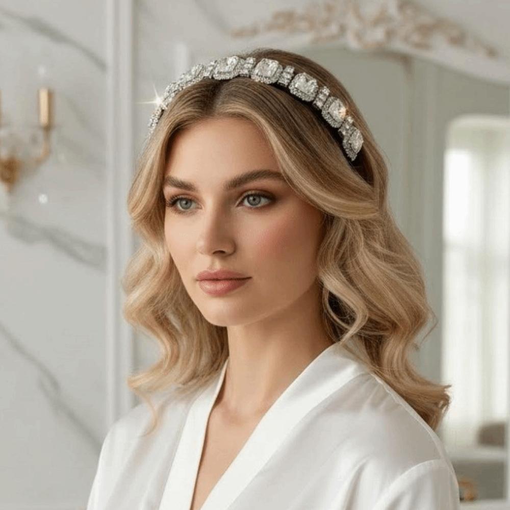 Multicolor Gem Full Rhinestone Headbands Square Rhinestone Shiny Baroque Tiara Luxury Multi-purpose Crystal Hair Hoops