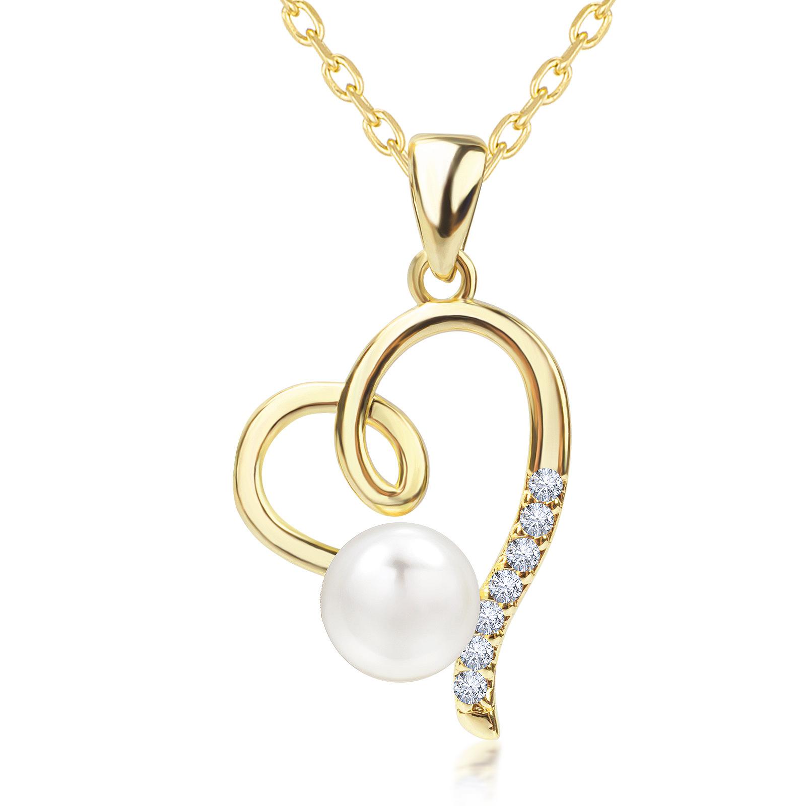 Love Pearl Love Necklace Women s Micro Inlaid Simple Love Shaped Clavicle Neck Chain