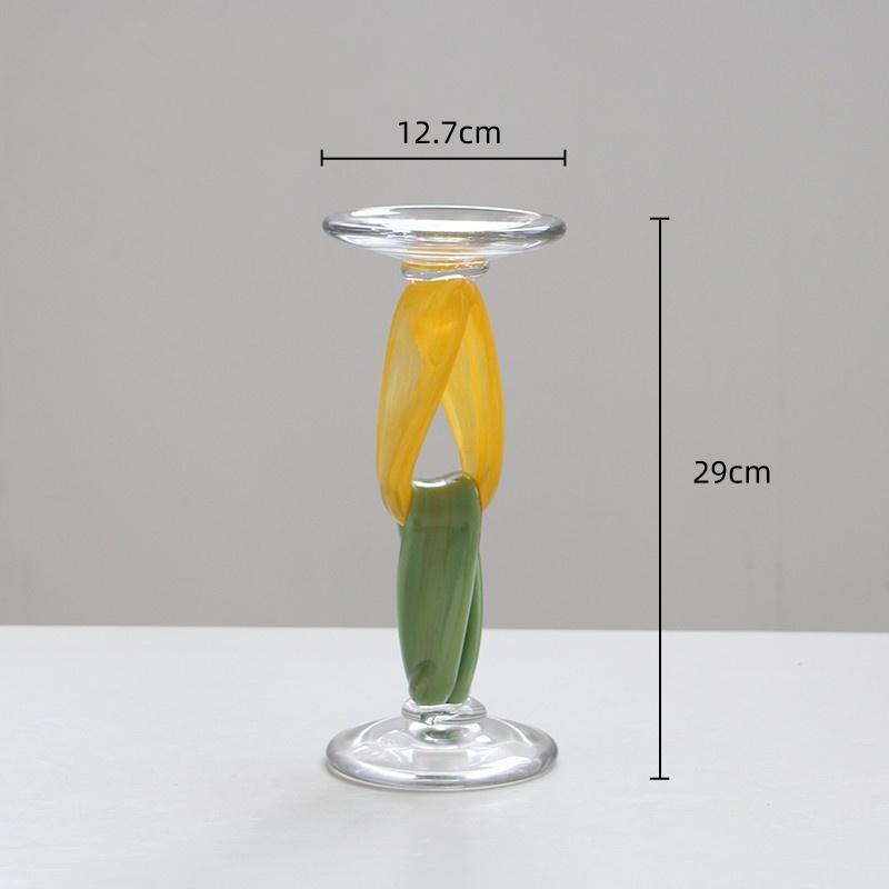 Geometric Colored Glass Candlestick Ribbon Buckle Candle Holder Twisted Ornaments Candle Stick Holder Home Decoration