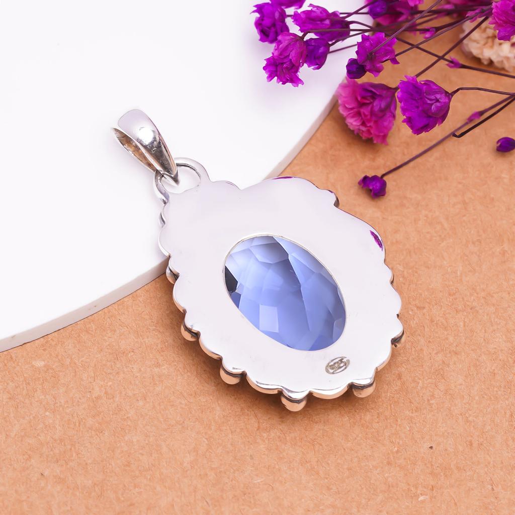 Iolite 925 Sterling Silver Pendant V8272, Vivid Blue Pendant, Oval Pendant, Valentin's Day Gift, Gift For Her, Birthday Gift, Handmade Jewelry, Silver