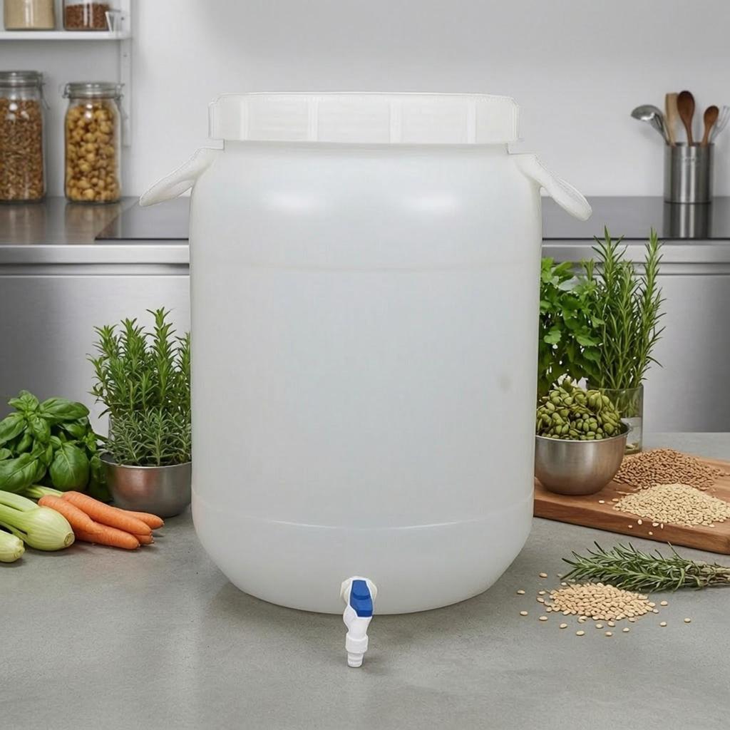 HDPE-Fass mit Hahn | easycarry-Griffdesign, Weit zugängliche obere Öffnung, Lebensmittelgeeignete Lagerung