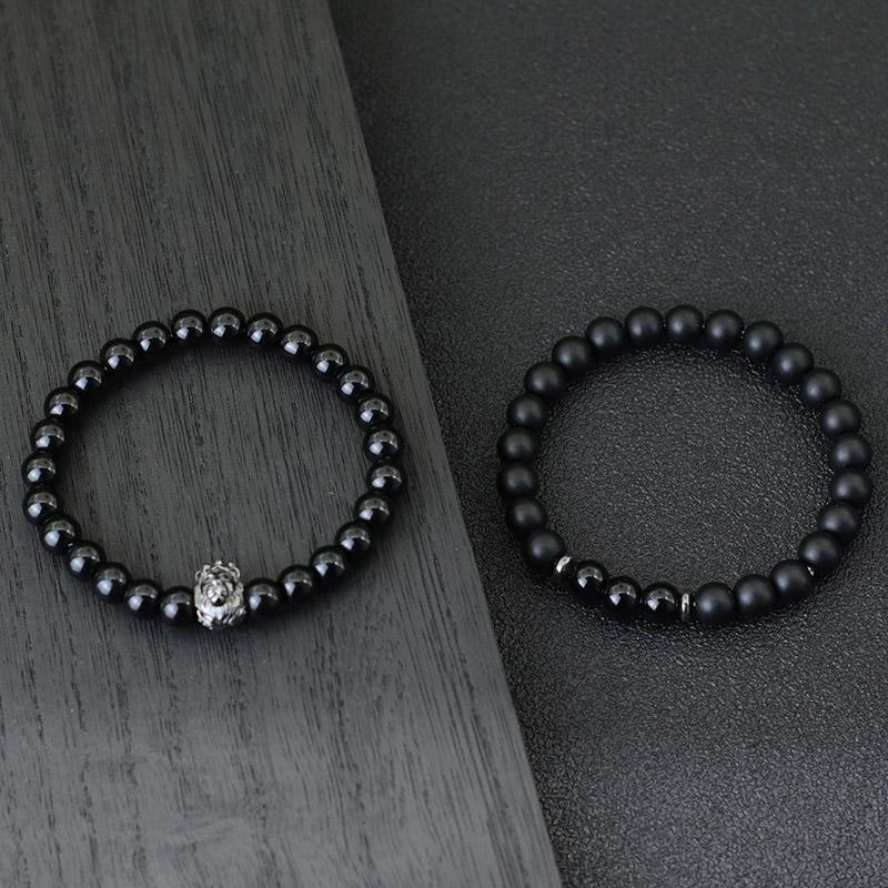 

King Lion Beaded Bracelet Men 2pcs/Set Natural Tiger Eyes Stone Braclet Punk Jewelry Male Accessories Lucky Red Braslet Pulseira 19.5cm