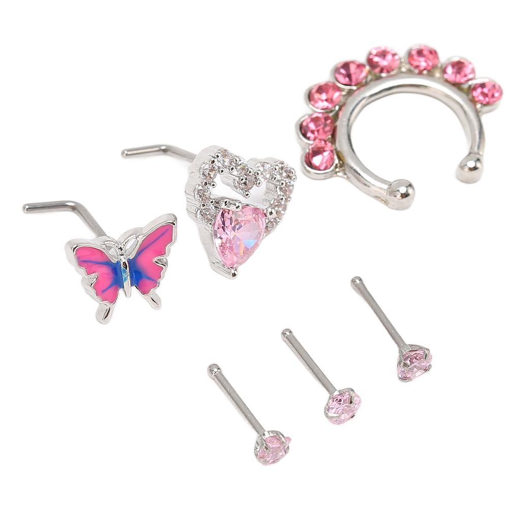 6pcs Nose Piercing Jewelry Stainless Steel Hypo Allergenic Glitter Reusable Fashionable Nose Rings Hoop Studs
