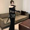 Elegant Socialite Lace Off-shoulder Women's New Slim-fitting Fishtail Waist-covering Hip Long-sleeved Dress