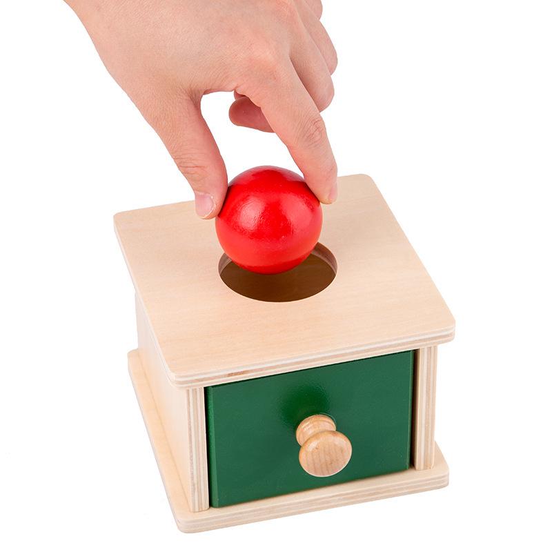 Montessori Wooden Coin Box Textile Drum Educational Toy for Ages 1-3