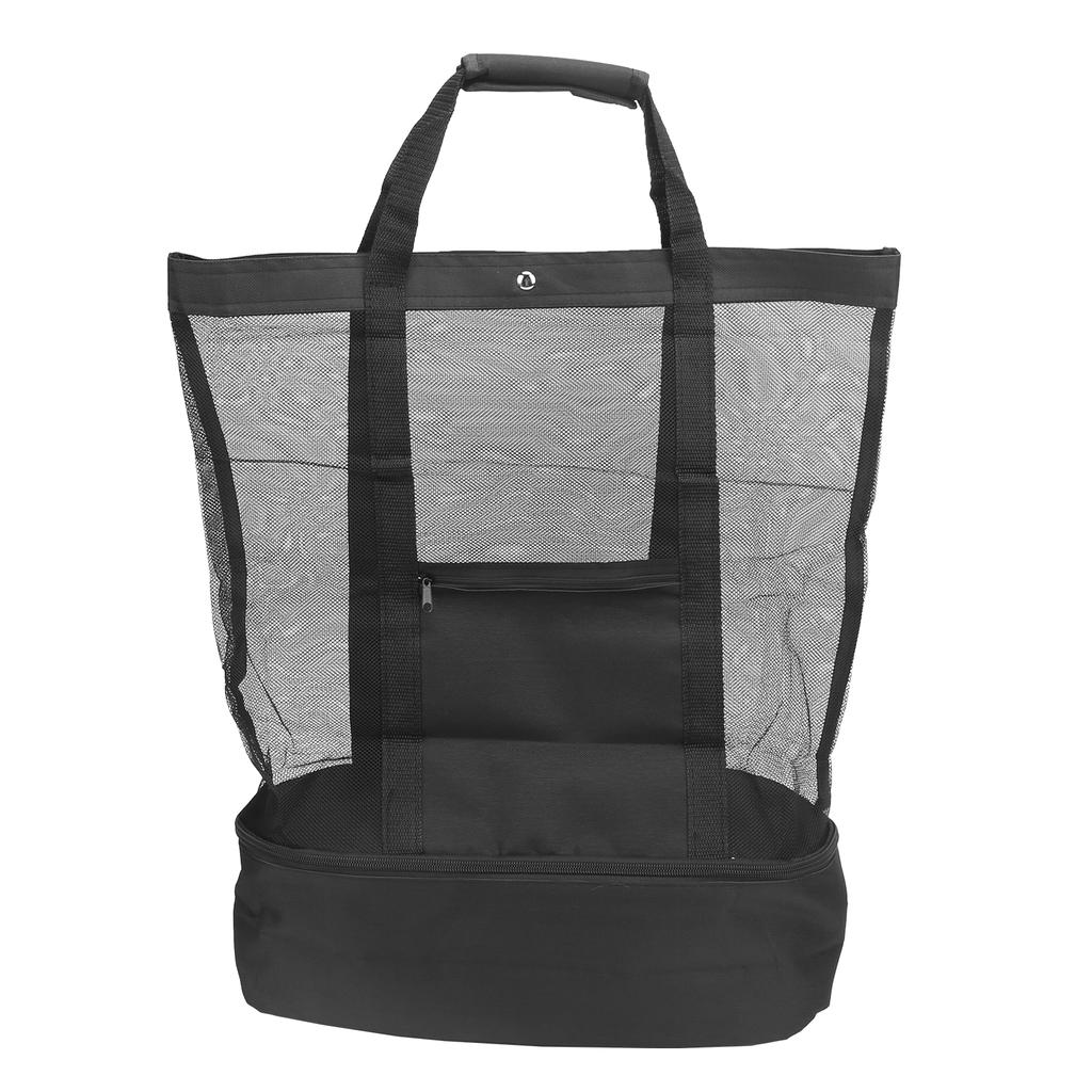 Camping Beach Mesh Tote Bag with Detachable Cooler Bag Multifunctional Packing OrganizerBlack
