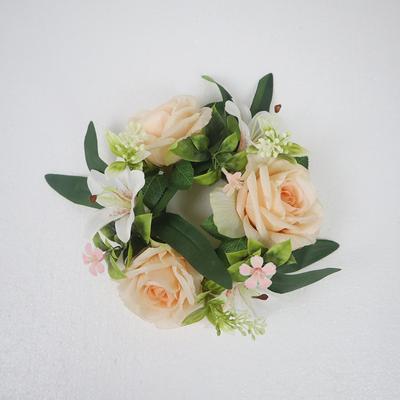 2026 Simulated Candlestick Wreath Silk Artificial Flowers Candle Ring Mini Rose Wreath Christmas Ornament