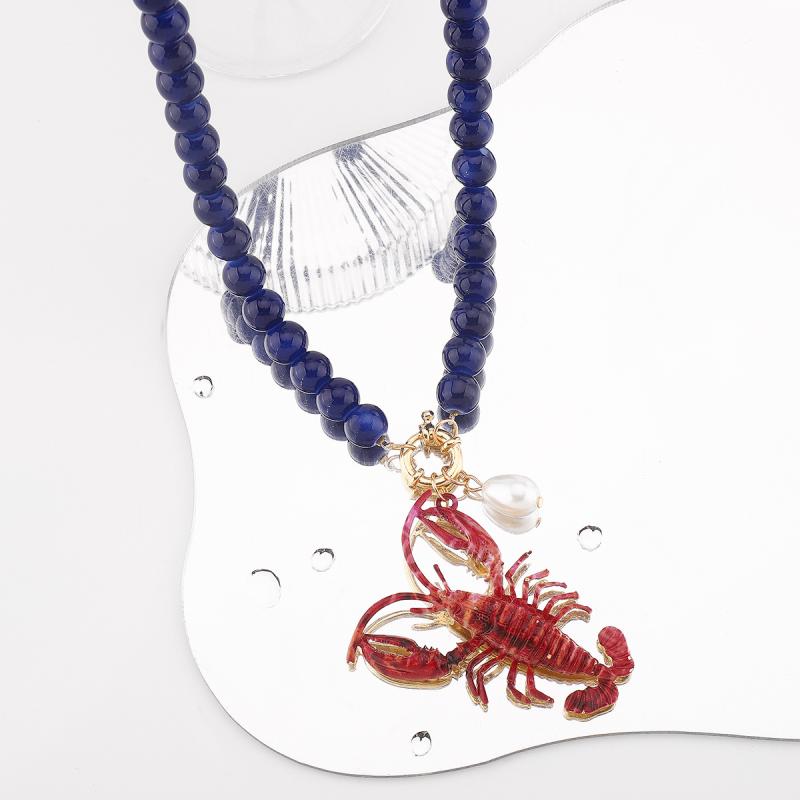 Lobster Bead Necklace Earrings Bohemia Handmade Beaded Jewelry Simple Pendant Necklace Women Beach Vacation Accessories