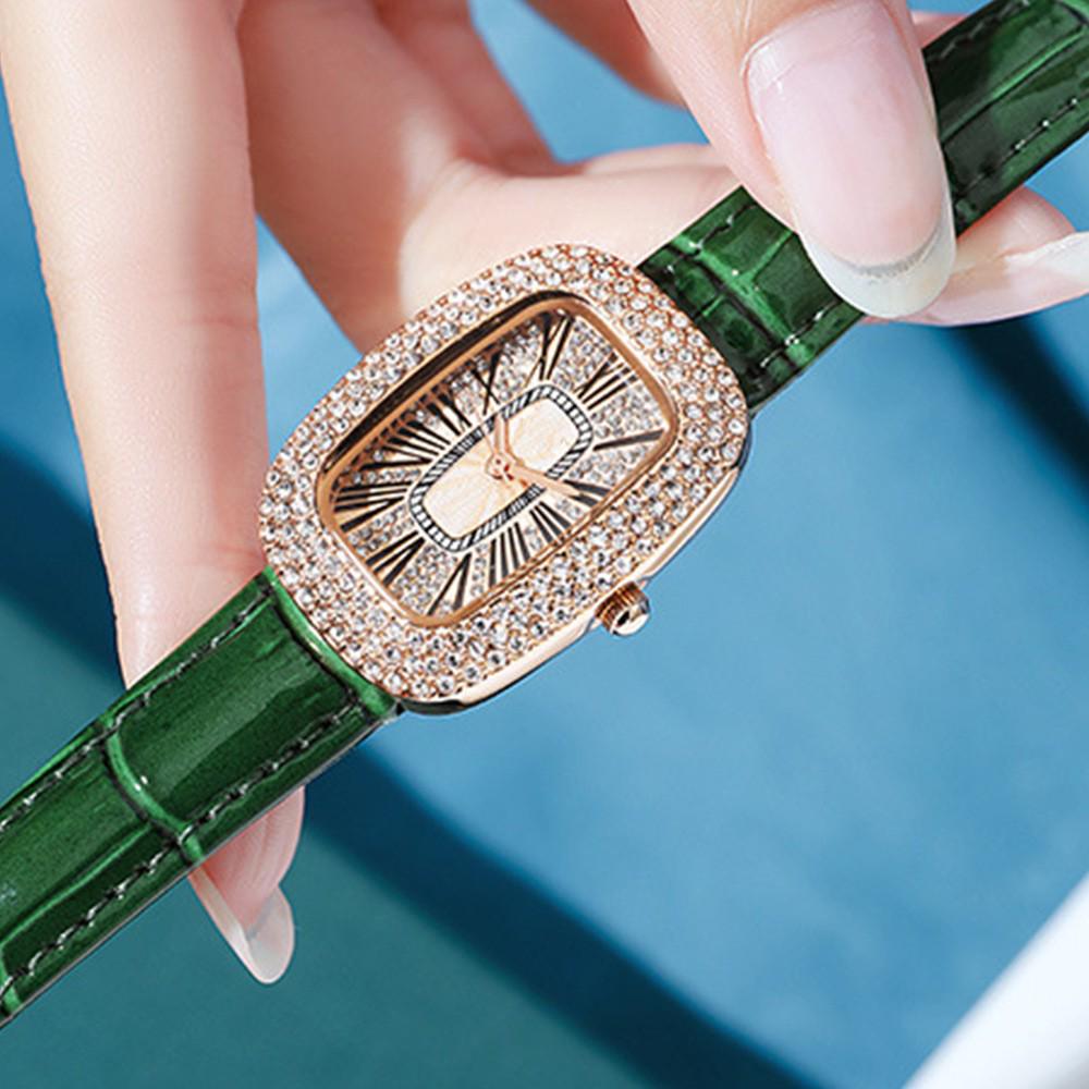 Women's Elegant Diamond-Set Star Dial Leather Strap Quartz Watch, Model A09269