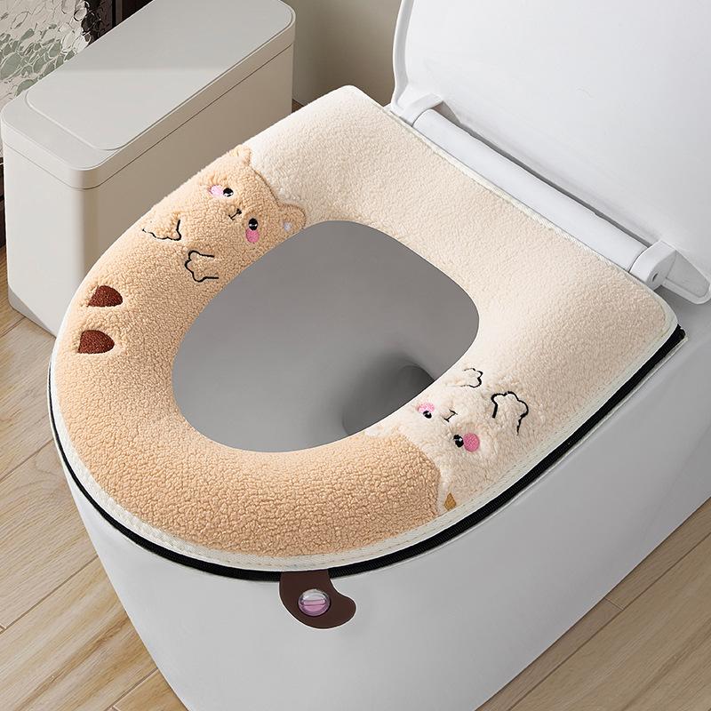 Toilet seat household waterproof zipper seat seat seat universal toilet cover embroidery enlarged toilet cover