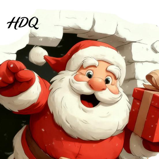 Santa Claus Window Clings Christmas Wall Stickers 3D Reindeer Break-Through Self-Adhesive Decals Decal Removable Stickers for Living Room