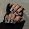 3D Magic Mirror Powder Metal Heart & Cross Rose Nail Art False Nails