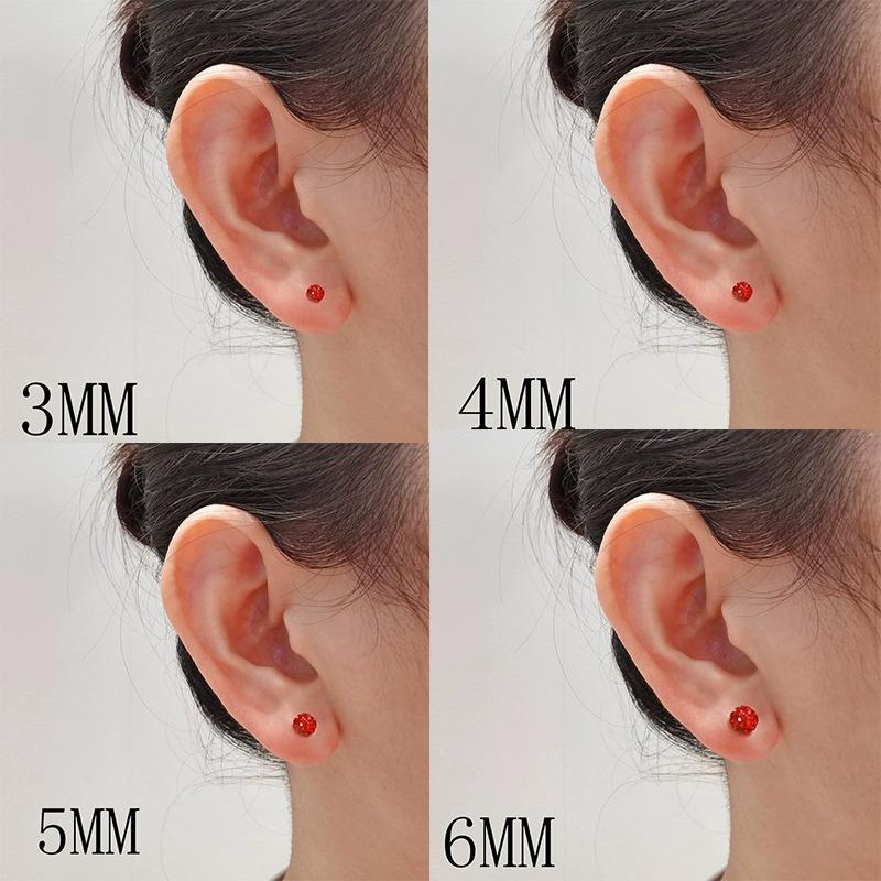 Screw Red Full Drill Stud Earrings, New Earbone Nails, Ear Hole Earrings