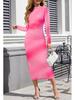 Women's Long-Sleeve Tie-Dye Pleated Cocktail Dress with Stand-Up Collar