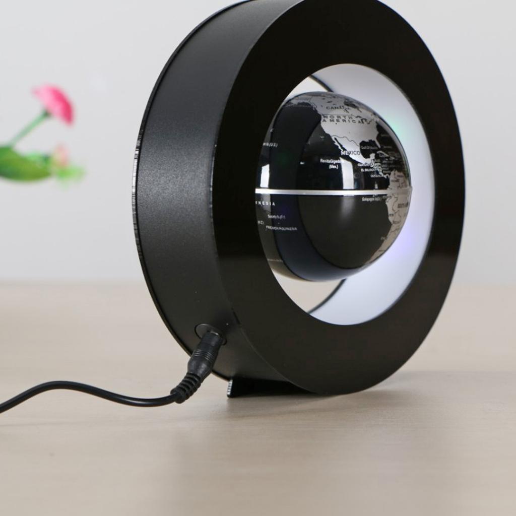 3.5in Magnetic Levitation Floating Globe Magnetic World Map with LED Lights for Home Office Desk Decor 100‑240V Black EU Plug