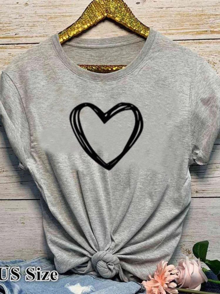 Heart Print T Shirt Women Short Sleeve O Neck Loose Tshirt Summer Women Causal Tee Shirt Tops Clothes Camisetas Mujer