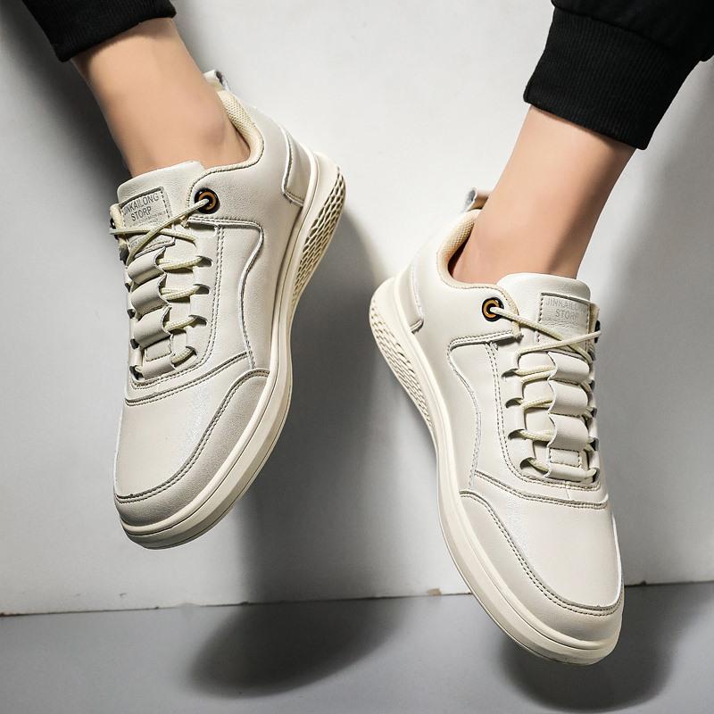 

Men s Trendy Shoes Versatile Spring Board Shoes Korean Version Trendy Casual Breathable White Shoes 44 бежевий