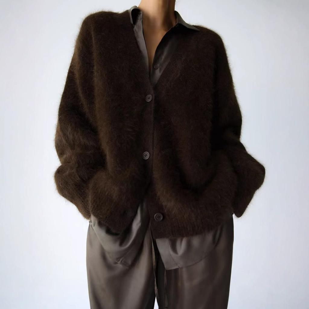 Knitted Sweater Cardigan Autumn and Winter Loose Long-sleeved V-neck Sweater Jacket