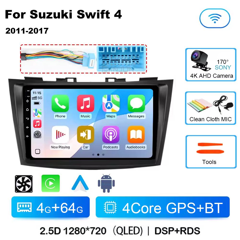 Android 14 Qualcomm Car Radio For Suzuki Swift 4 2011-2017 Wireless Carplay Auto Radio Multimedia Player Navigation 4G Wifi
