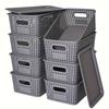 Modern Plastic Storage Baskets with Lid Stacking, Multi-Purpose for Office Desk Bedroom Classroom Organization Container