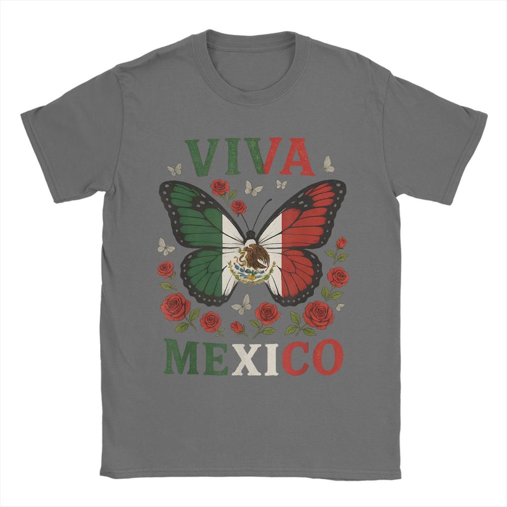 Men's T-Shirt Viva Mexico Butterfly Funny Pure Cotton Tee Shirt Short Sleeve  T Shirts O Neck Clothes 4XL 5XL