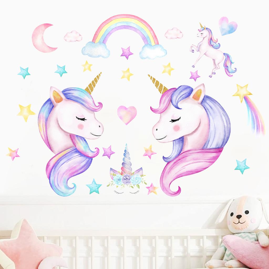 Cartoon Star Rainbow Unicorn Wall Stickers for Kids Room Decor Children Baby Room Bedroom Nursery Home Decoration Wall Decals