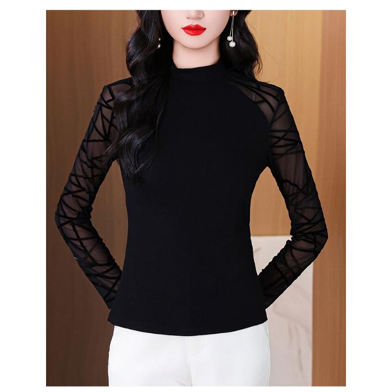 2025 Nový Raně Podzimní Černý Síťovaný Top Design s Polovičním Rolákem Všestranný Slim Fit Západní Styl Spodní Košile