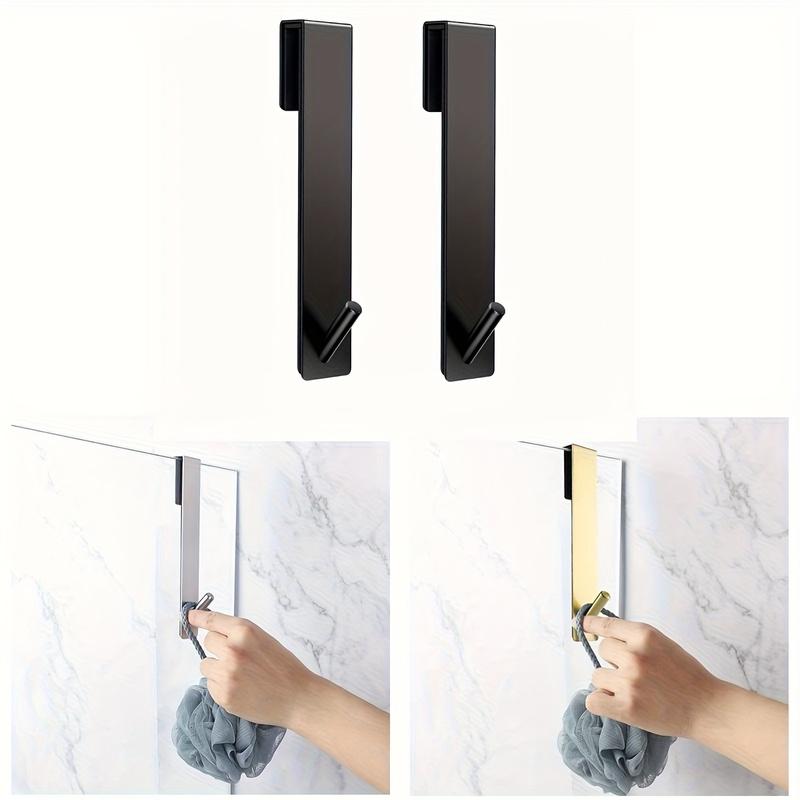 2pcs Heavy-Duty Stainless Steel Glass Door Hooks with Silent Pads - Wall-Mounted Towel Rack for Bathroom for Towels Robes, Coats