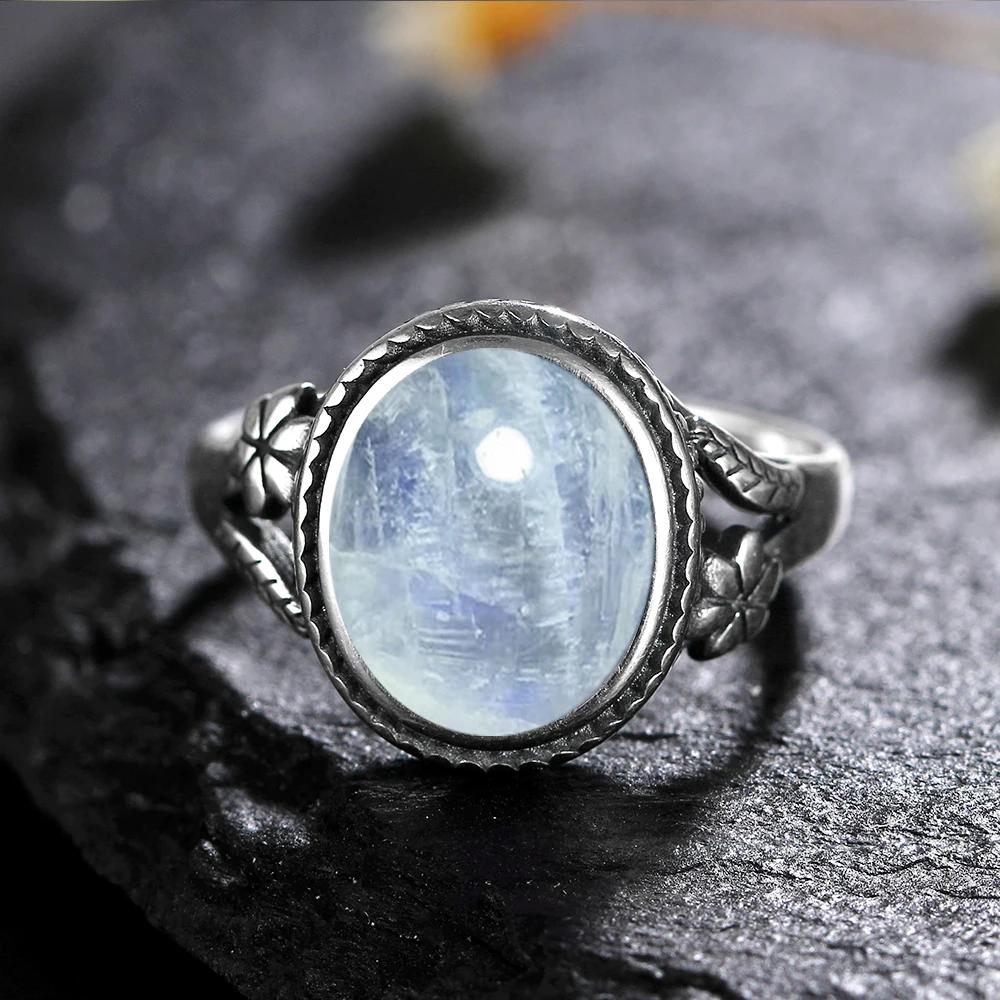 Vinatge Silver Ring Female Jewelry Natural Moonstone Tiger's Eye Personalized Rings for Women Bijoux Wedding Jewelry Gift S
