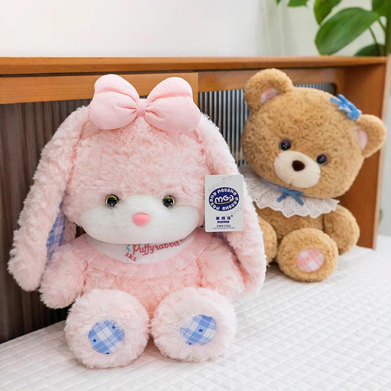 Cute Hairpin Bow Rabbit Bear Doll Sweet Bright Eye Soothing Rabbit Doll Grab Machine Doll