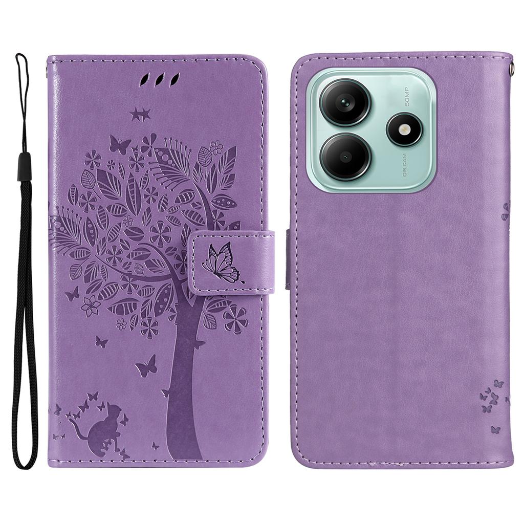 For Xiaomi Redmi Note 14 5G Phone Case with Stand Cat Tree Pattern Leather Wallet Mobile Cover