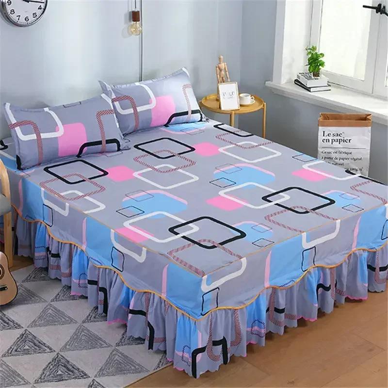 Bed Skirt Cotton Bedspread Set Embroidery Bed Dress Pillow Cases 3 Pieces/Set For King/Queen Double 1.5/1.8/2M Sheet Cover