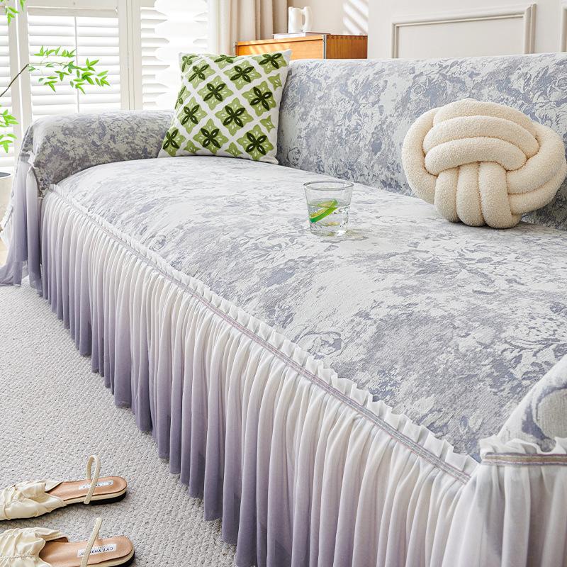 French Irregular Printed Sofa Pads Chenille Gradient Light Gauze Skirt Edge Couch Mat Anti Slip Anti Cat Scratching Settee Cloth 180x130cm 1pcs фиолетовый 5640₽
