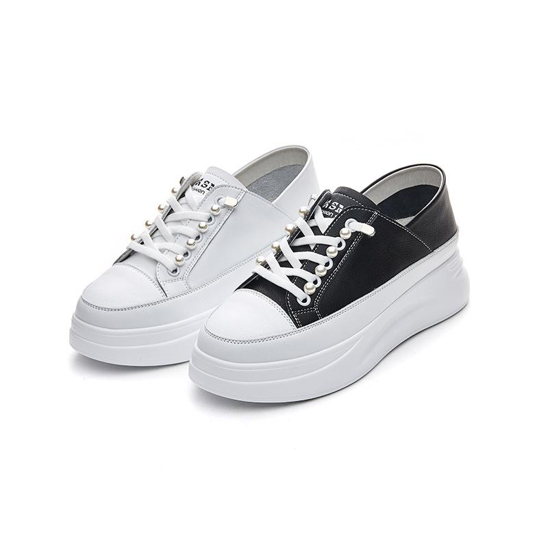 Directly from the Manufacturer 2025 New Thick-soled Heightening Little White Shoes Women's Korean Version Ins Muffin Bottom One Pedal Casual Shoes