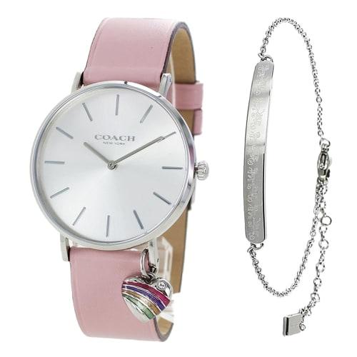 

Coach Women s Perry Watch and Chain Bracelet Set (Pink Leather Strap) 14000074