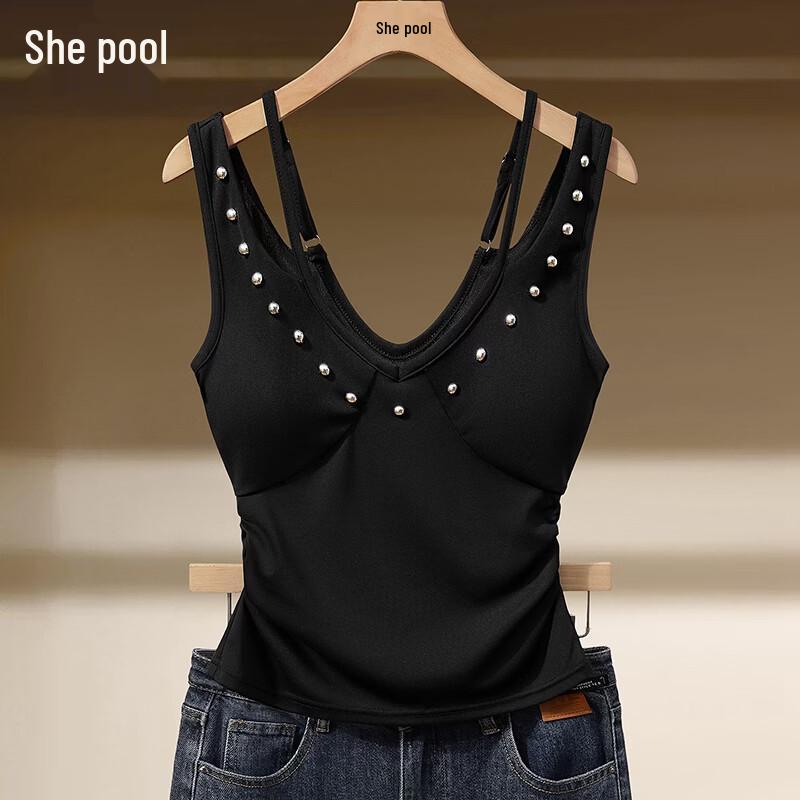 Women s Rivet V-Neck Cami Top S чёрный