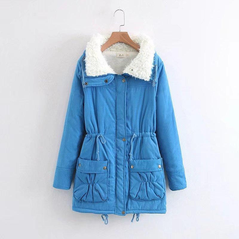 Winter Clothing New Medium and Long Slim Peach Skin Velvet Cotton Coat Drawstring Waist Lamb Wool Warm Coat Women