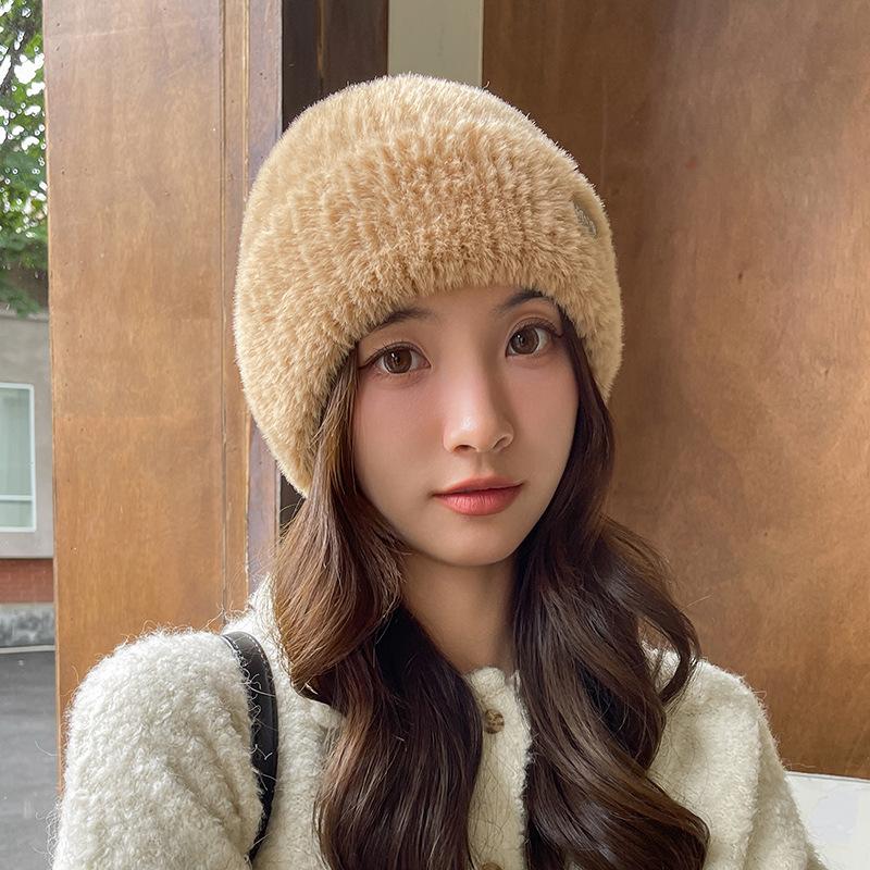 Knitted Wool Hat Children's Autumn and Winter Versatile Face Small Thickened Warm Fluffy Cold Hat Windproof Bag Head Plush Hat