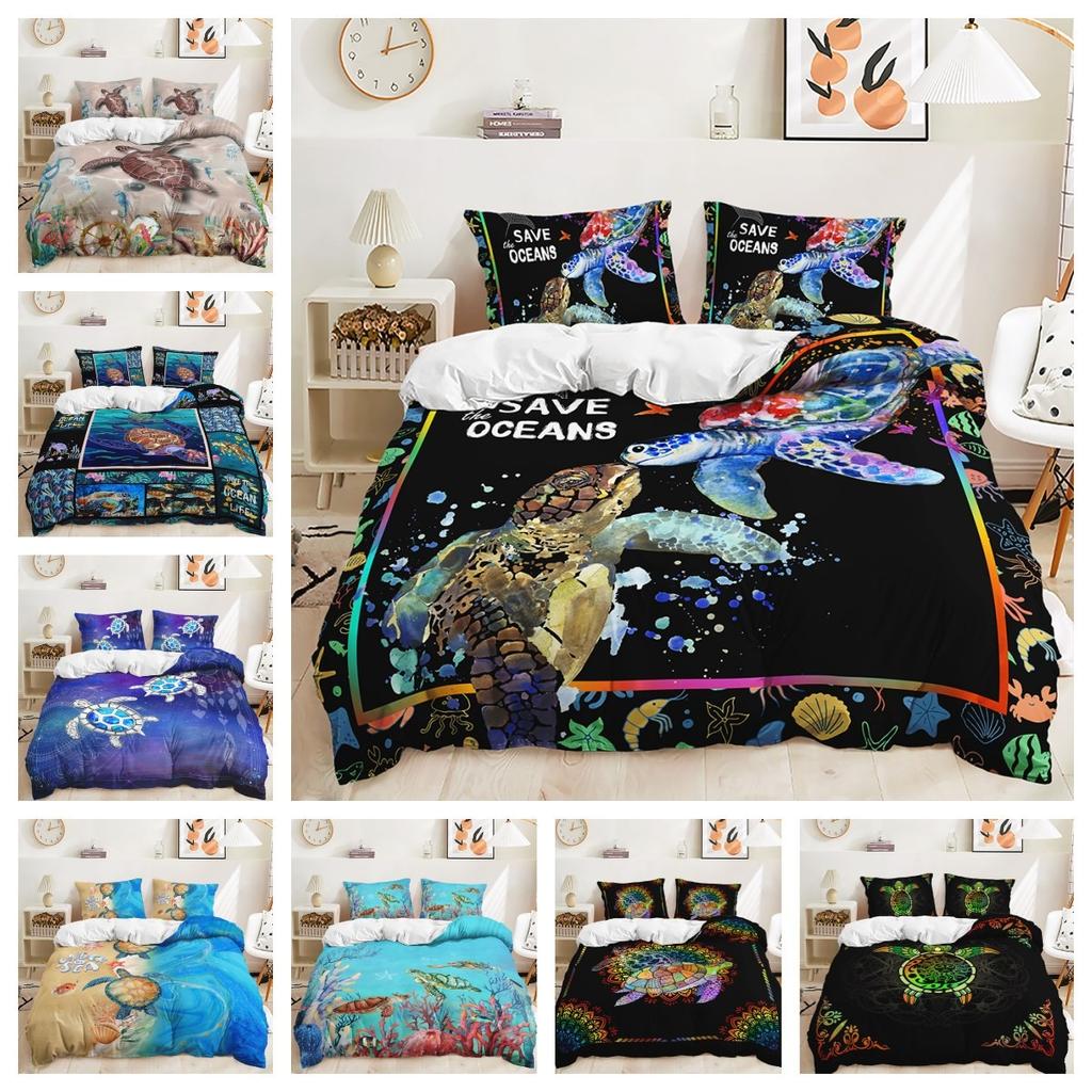3D Marine Animal Bedding Set Turtle Duvet Cover Pillowcase 2/3pcs Single Double Bed Cover Gift Home Textile