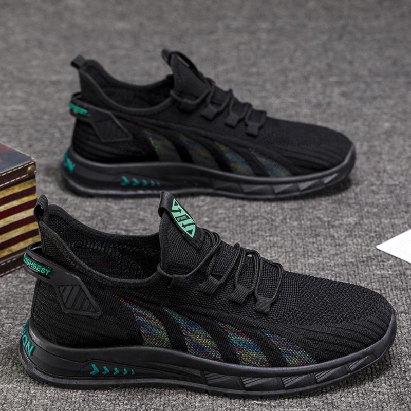 

Men s sports shoes fashion trend sports versatile casual shoes breathable mesh fly-woven men s shoes 39 чёрный